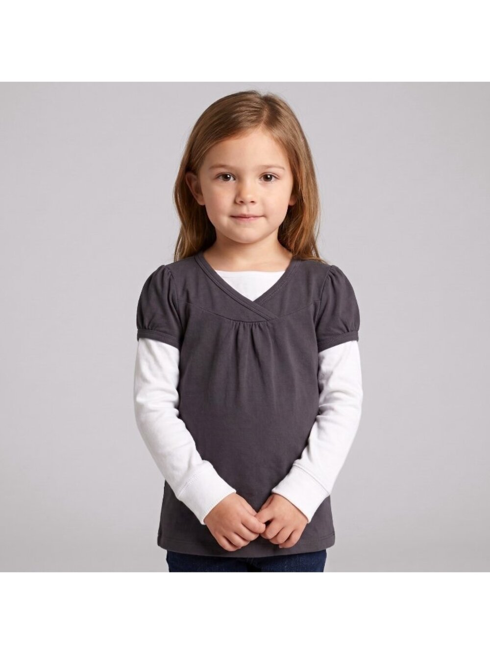 The Children's Place Girl's Dark Gray Double Sleeve Top Shirt in Child size 5-6
